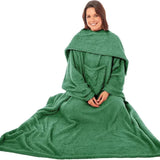 Wearable TV Blanket with Sleeves, Pocket, and Plush Fleece for Cozy Evenings.