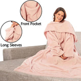 Wearable TV Blanket with Sleeves, Pocket, and Plush Fleece for Cozy Evenings.