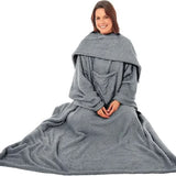 Wearable TV Blanket with Sleeves, Pocket, and Plush Fleece for Cozy Evenings.