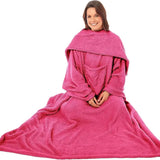 Wearable TV Blanket with Sleeves, Pocket, and Plush Fleece for Cozy Evenings.