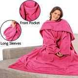 Wearable TV Blanket with Sleeves, Pocket, and Plush Fleece for Cozy Evenings.