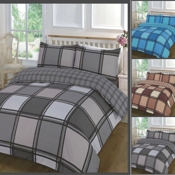 Luxuries LOGAN Duvet Quilt Cover + Pillow Case Bedding Set All Size -BLOCKS CHECK Quilt set