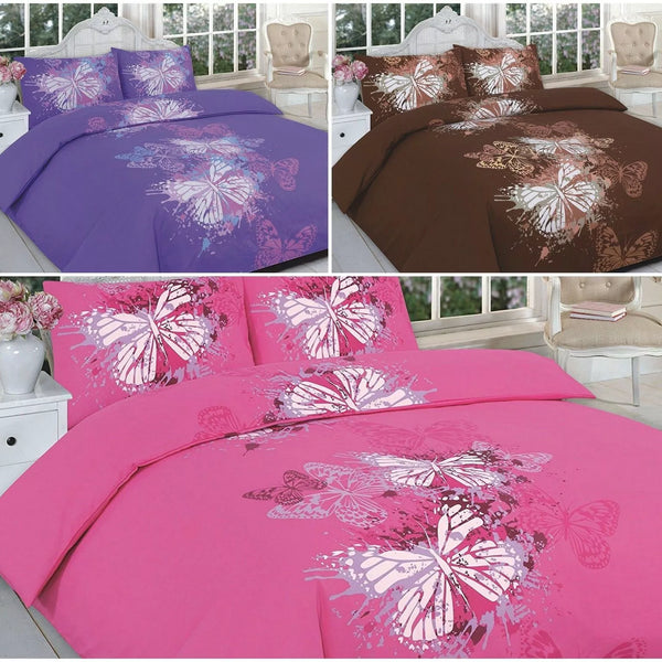 Luxurious Reversible Butterfly Print Duvet Set with Pillowcases - Polycotton, All UK Sizes