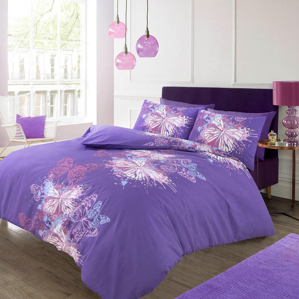 Luxurious Reversible Butterfly Print Duvet Set with Pillowcases - Polycotton, All UK Sizes