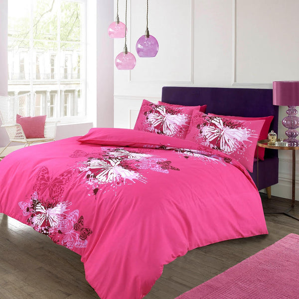 Luxurious Reversible Butterfly Print Duvet Set with Pillowcases - Polycotton, All UK Sizes